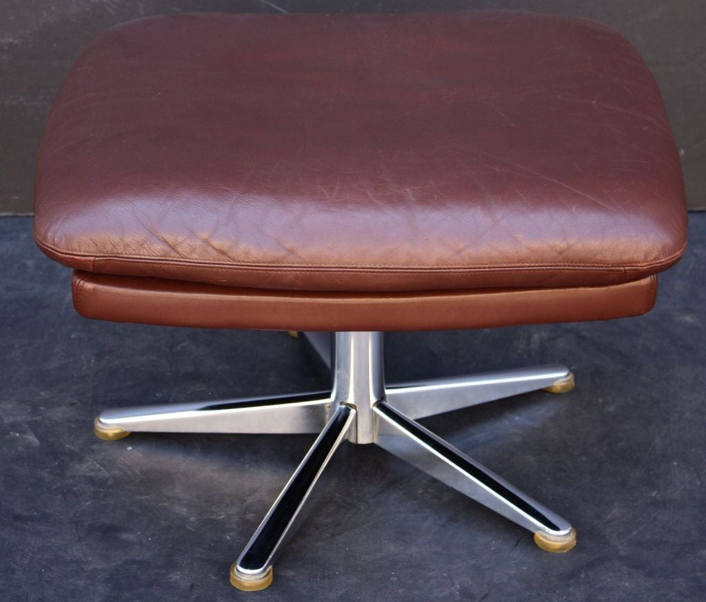 Danish Armchair Recliner with Stool of Leather 5
