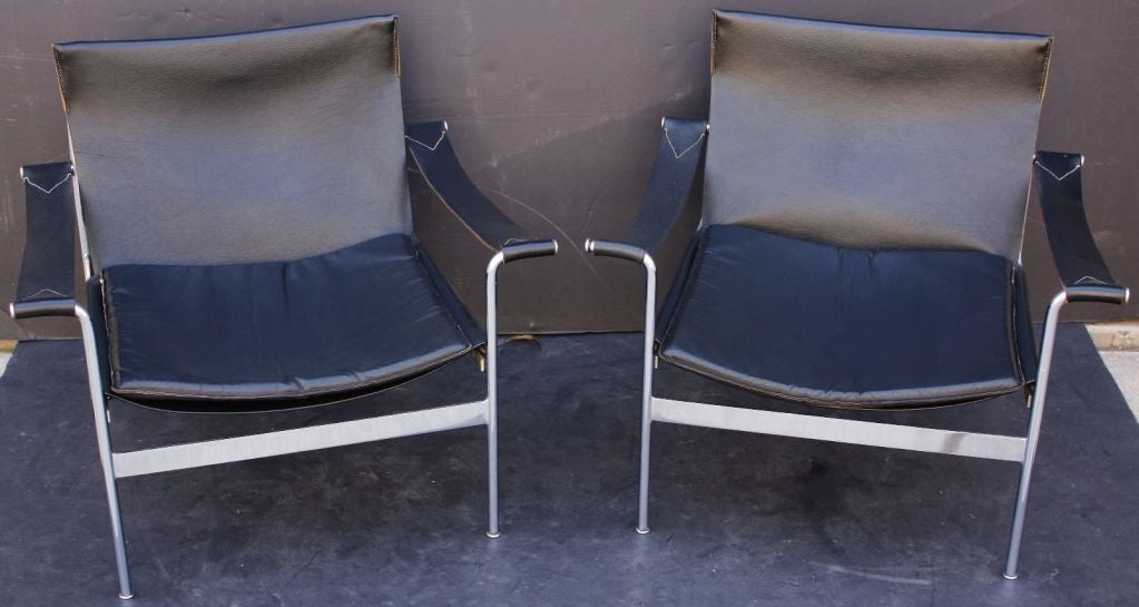 Plated Pair of Leather Armchairs by Hans Konecke