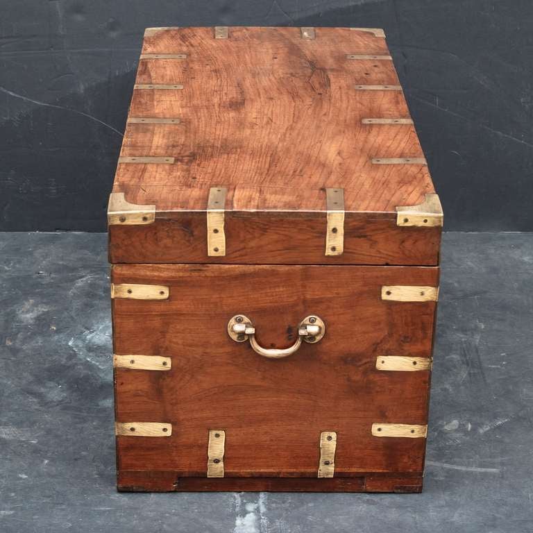 English Military Officer's Campaign-Era Trunk of Brass-Bound Teak