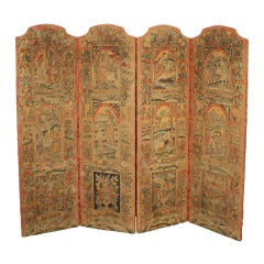 English Four-Panel Needlepoint Tapestry Screen