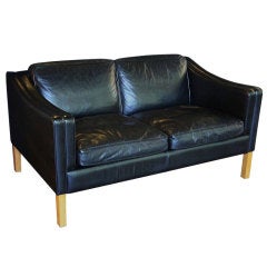 Danish Two Seat Sofa (Black Leather)