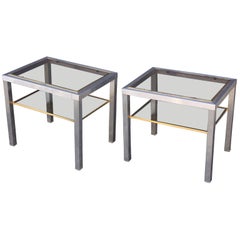 Low or Side Tables of Brushed Steel and Brass from France - Individually Priced