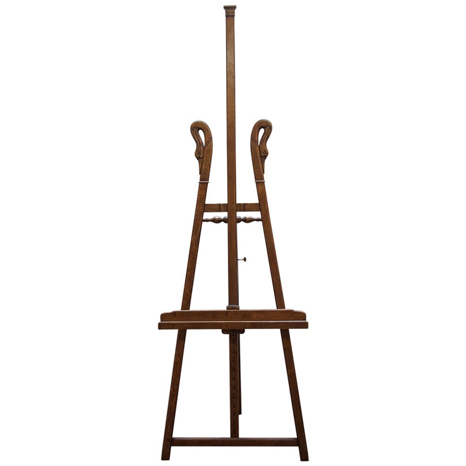 Large French Swan's Neck Easel of Walnut