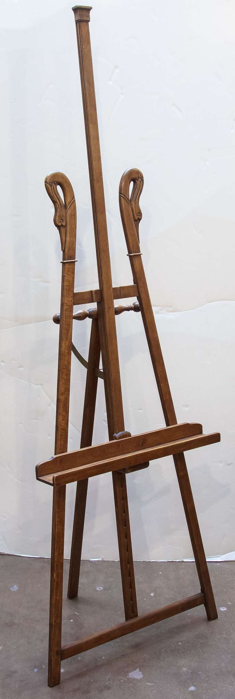 Brass Large French Swan's Neck Easel of Walnut