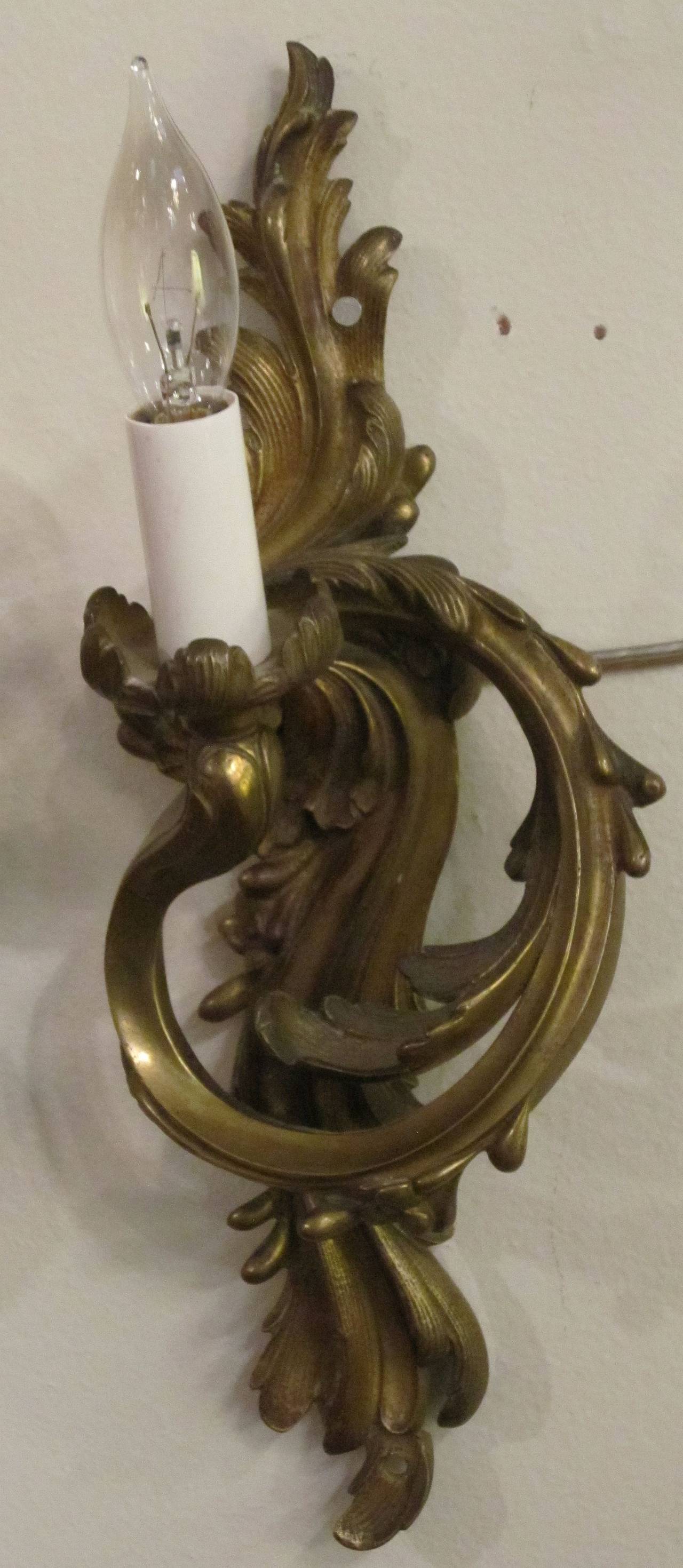 French Pair of Regence Style Sconces of Gilt Bronze