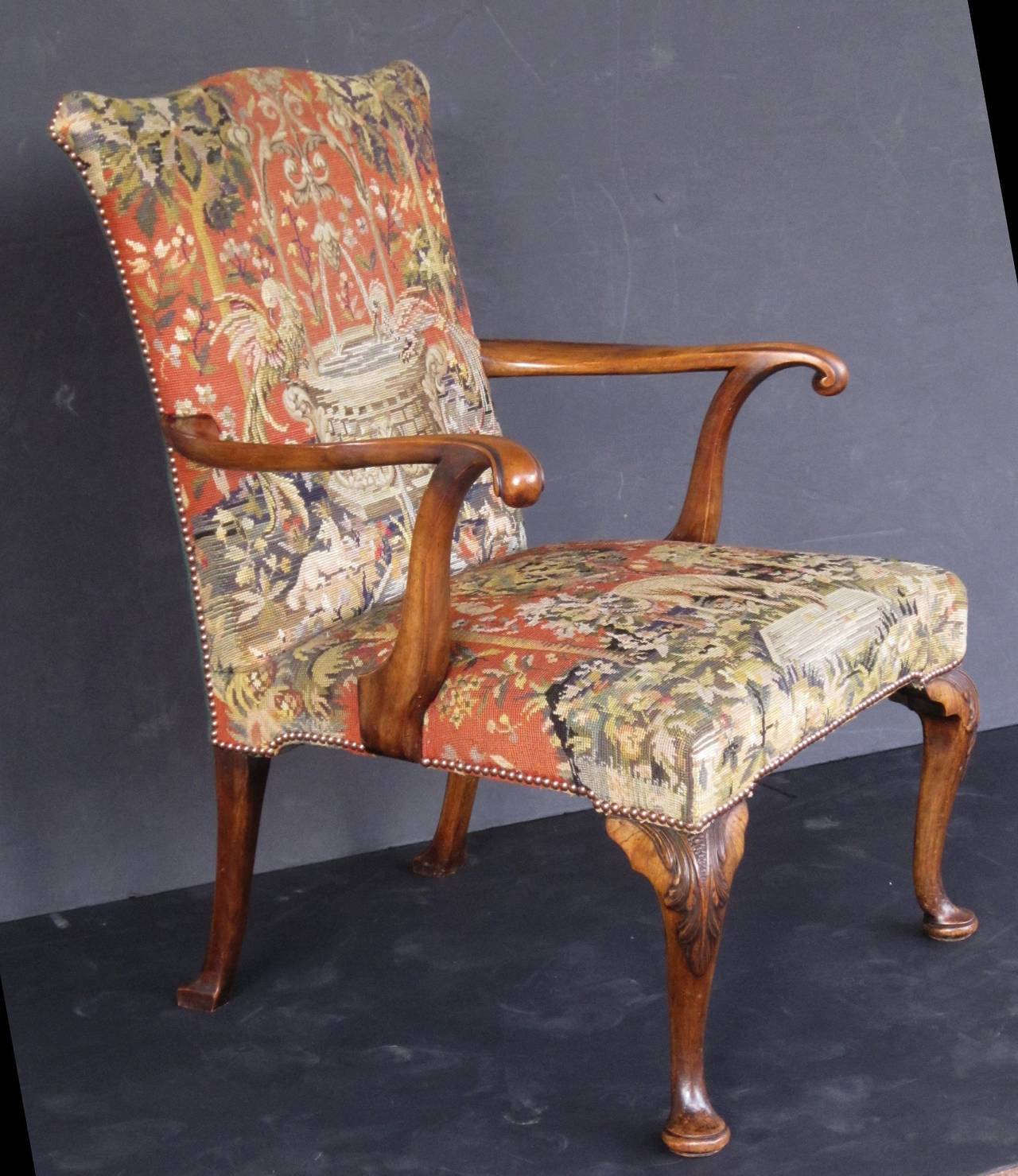 British Large English Upholstered Arm Chair - Gainsborough Style