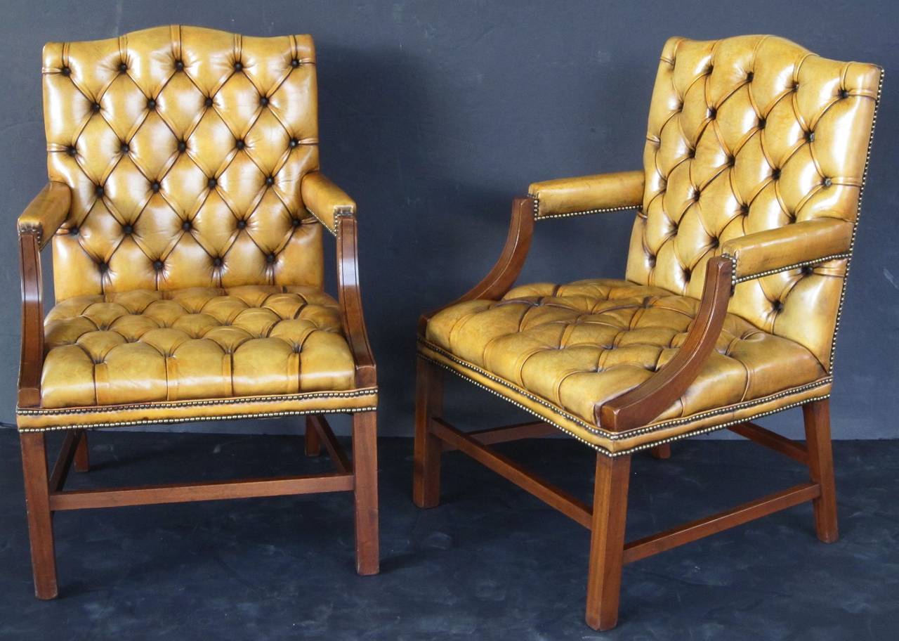 Pair of English Tufted Leather Arm Chairs (Priced Individually)