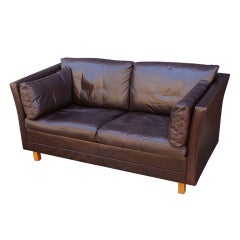 Danish Two Seat Leather Sofa by Borge Mogensen