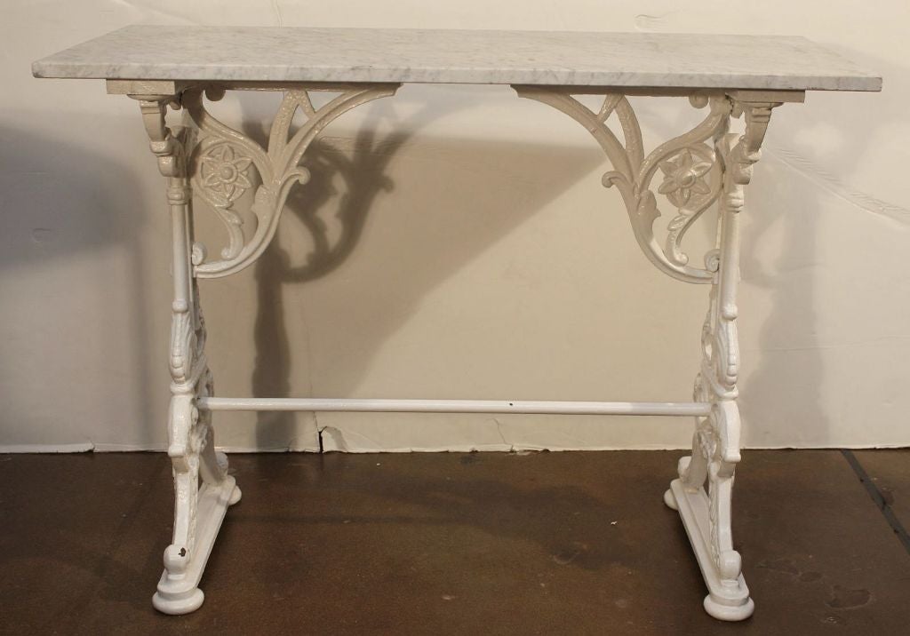 19th Century English Bistro Table of Cast Iron with Marble Top
