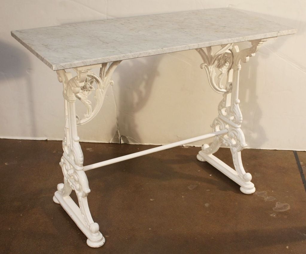 English Bistro Table of Cast Iron with Marble Top 2