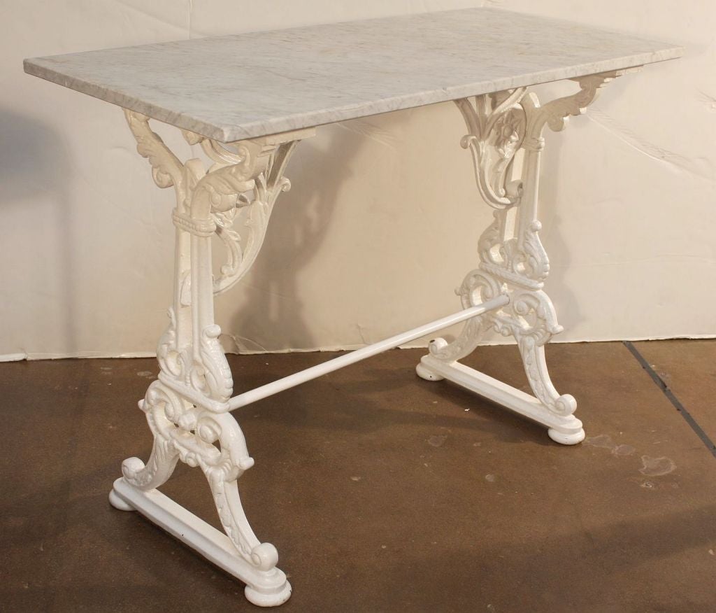 English Bistro Table of Cast Iron with Marble Top 3