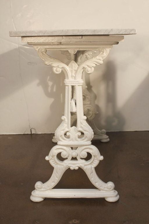 English Bistro Table of Cast Iron with Marble Top 4