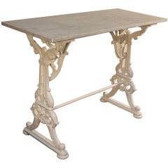 English Bistro Table of Cast Iron with Marble Top
