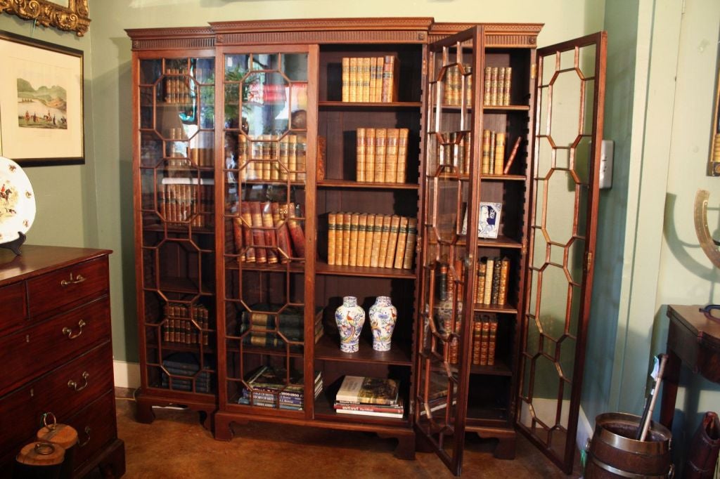 Glass Chippendale Breakfront Bookcase of Mahogany from Scotland