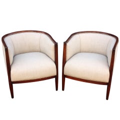 Antique Pair of French Upholstered Club Chairs of Fruitwood  (Priced Individually)