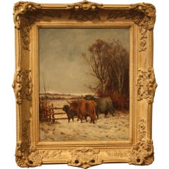 Antique Framed Oil Painting of Highland Cattle by Tomson Laing