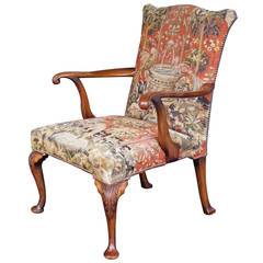 Antique Large English Upholstered Arm Chair - Gainsborough Style