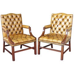 Pair of English Tufted Leather Arm Chairs (Priced Individually)