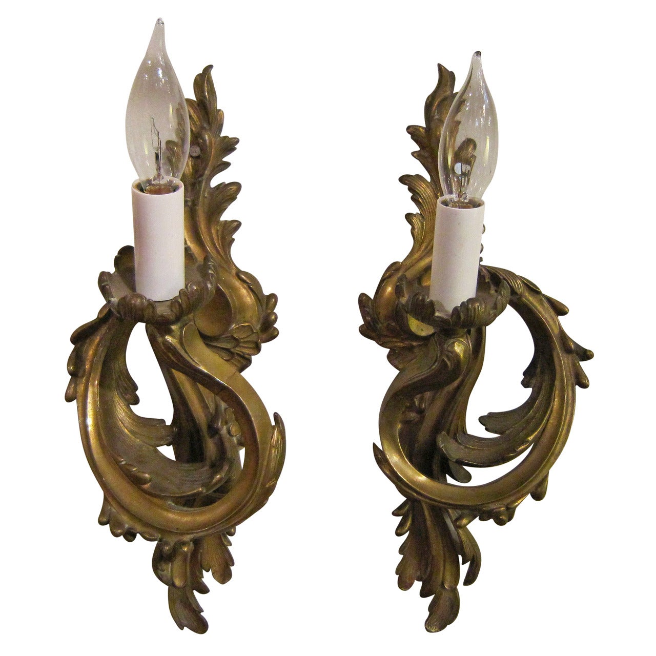 Pair of Regence Style Sconces of Gilt Bronze