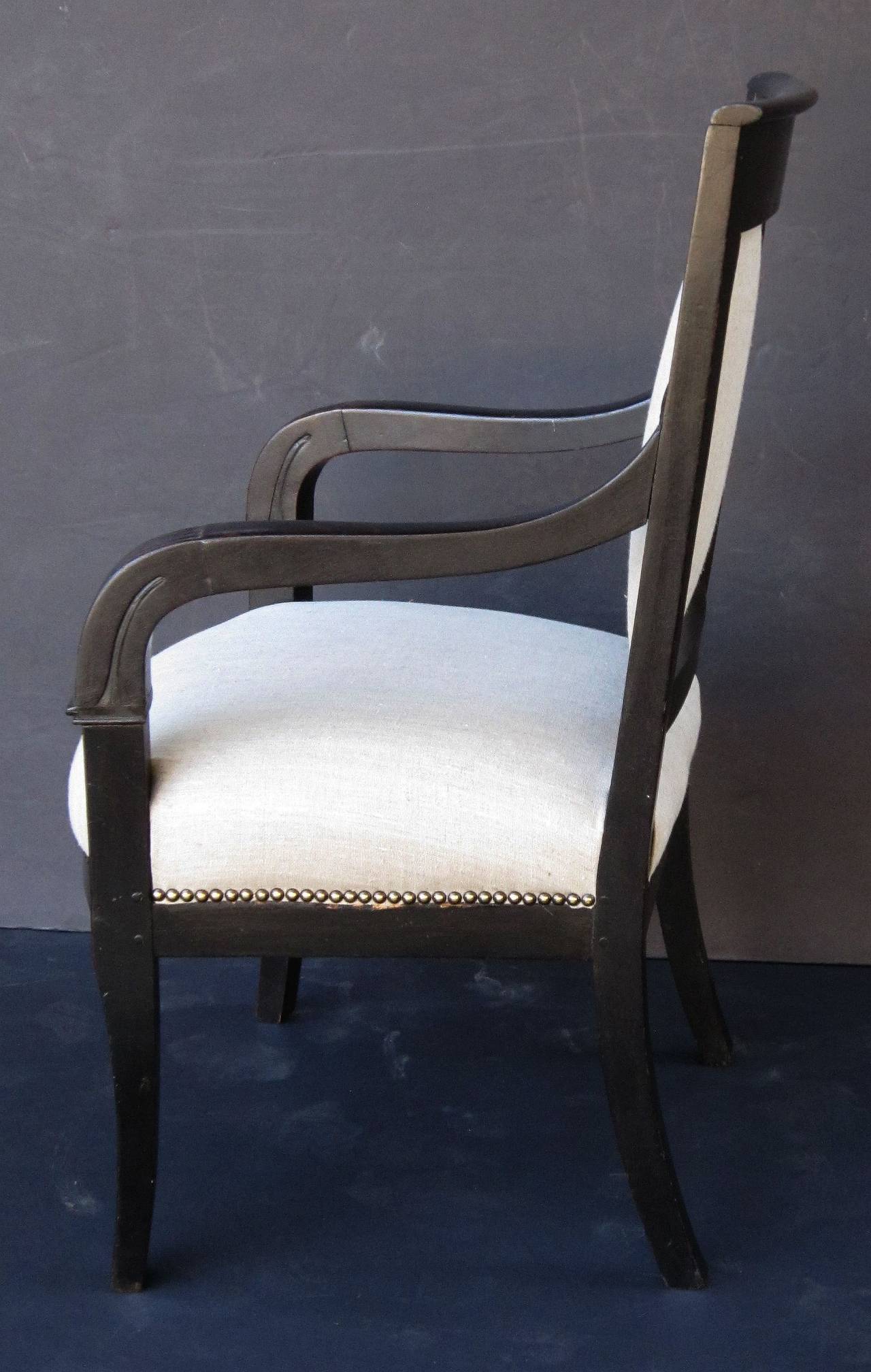 French Ebonized Armchair with Upholstered Seat