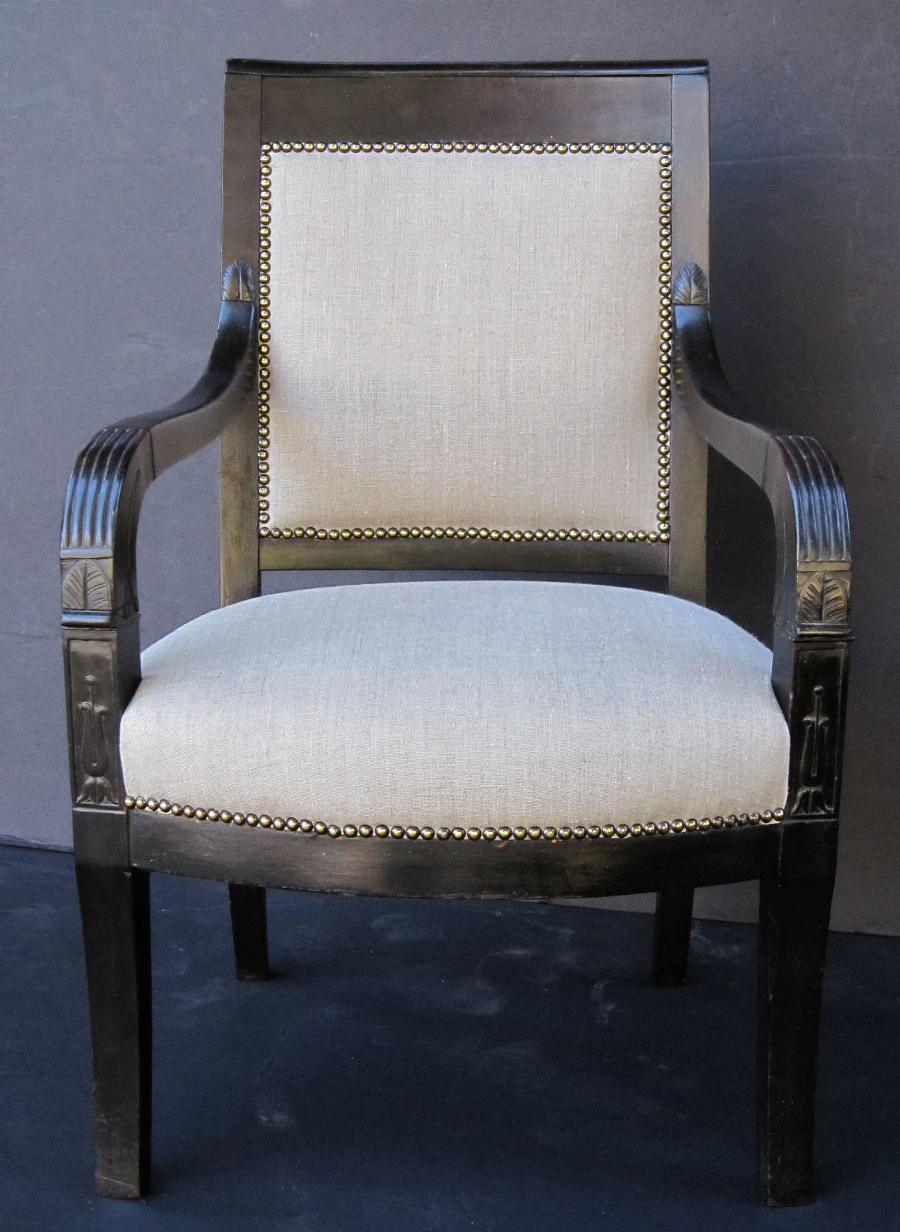 French Ebonized Armchair with Upholstered Seat In Good Condition For Sale In Austin, TX