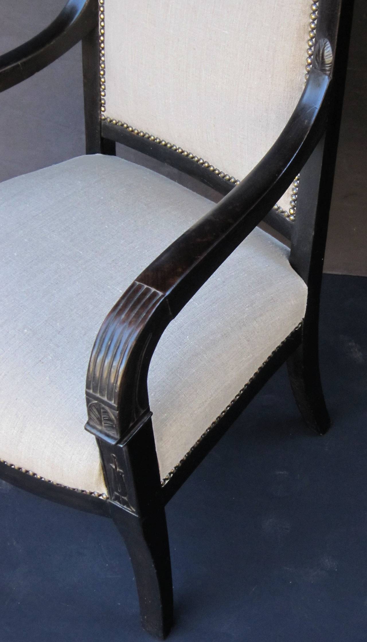 French Ebonized Armchair with Upholstered Seat For Sale at 1stDibs