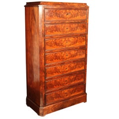Antique French Semanier Chest of Flame Cut Mahogany