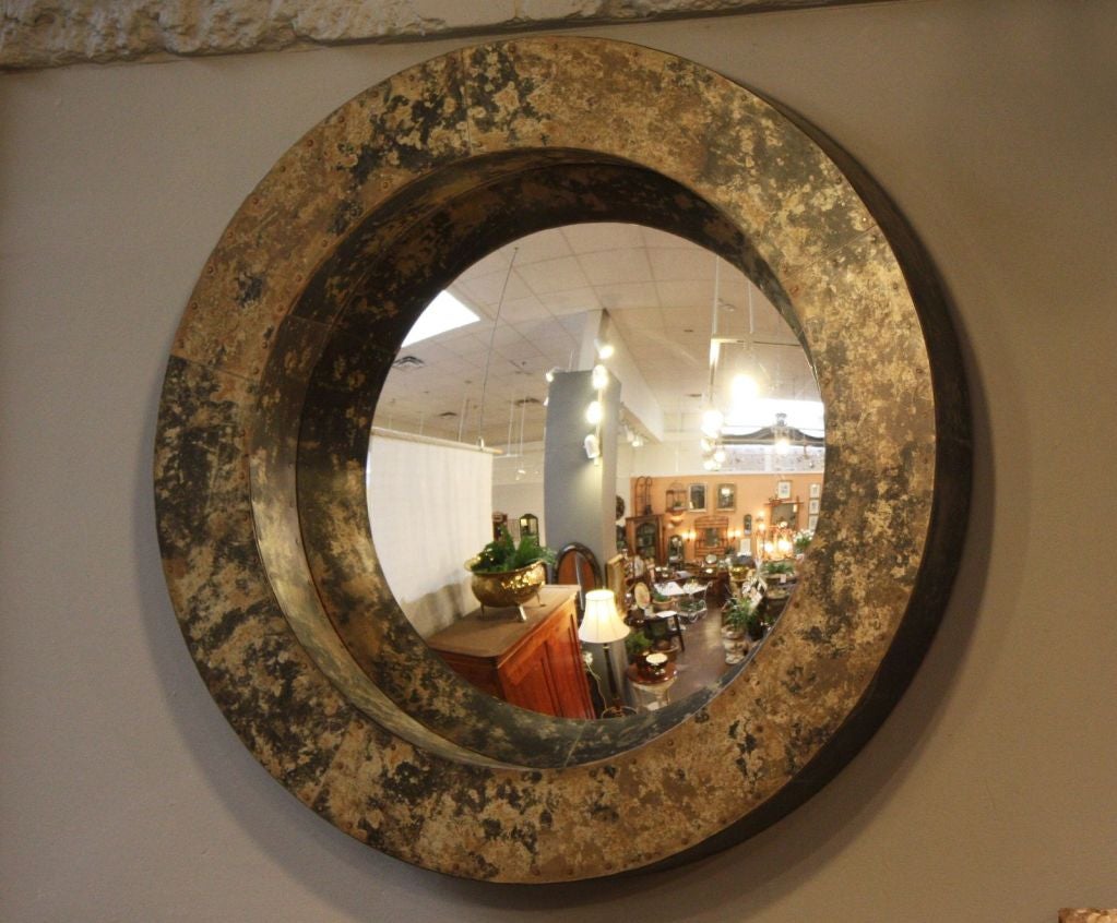 Large Industrial Zinc Convex Mirror In Excellent Condition In Austin, TX