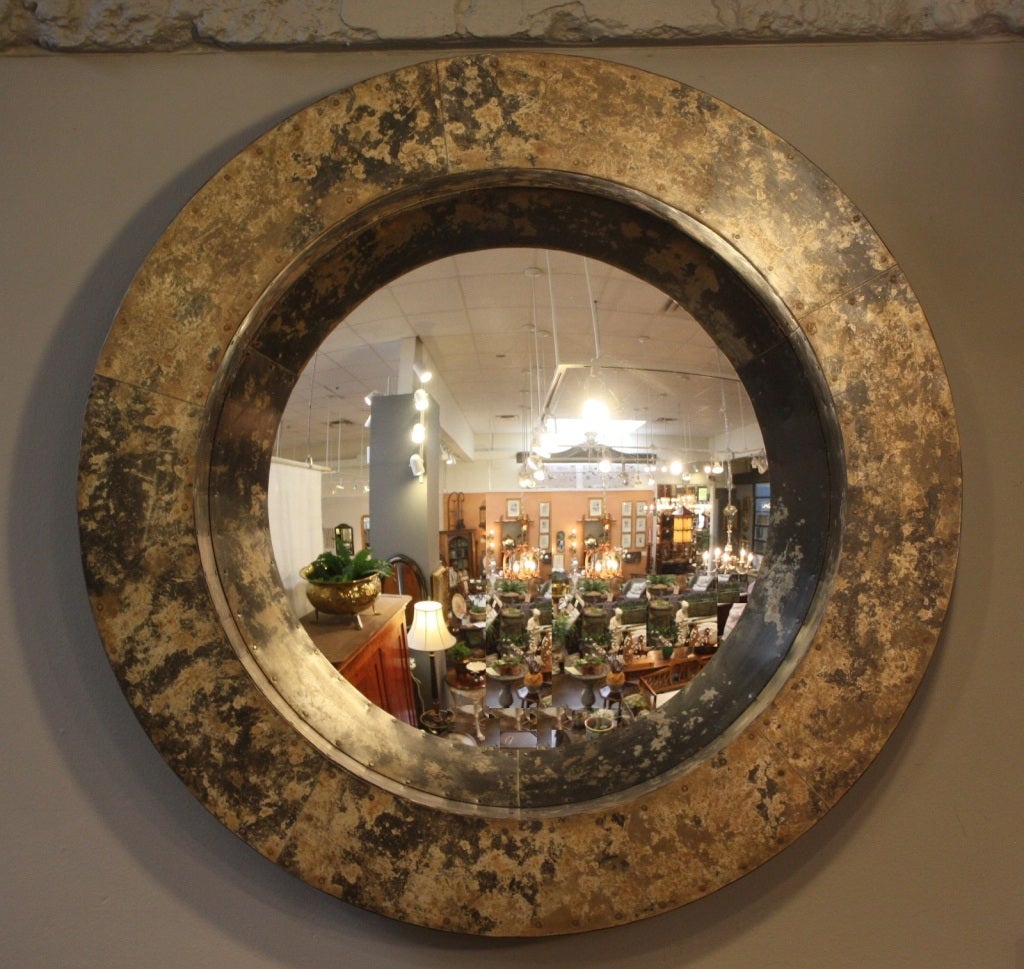 20th Century Large Industrial Zinc Convex Mirror