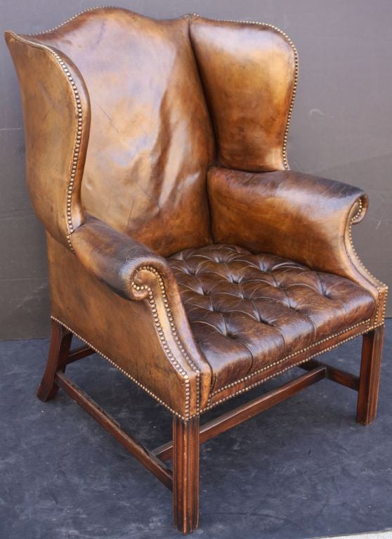 English Wingback Chair of Tufted Leather