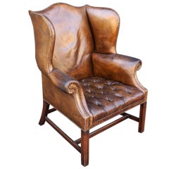 Antique English Wingback Chair of Tufted Leather