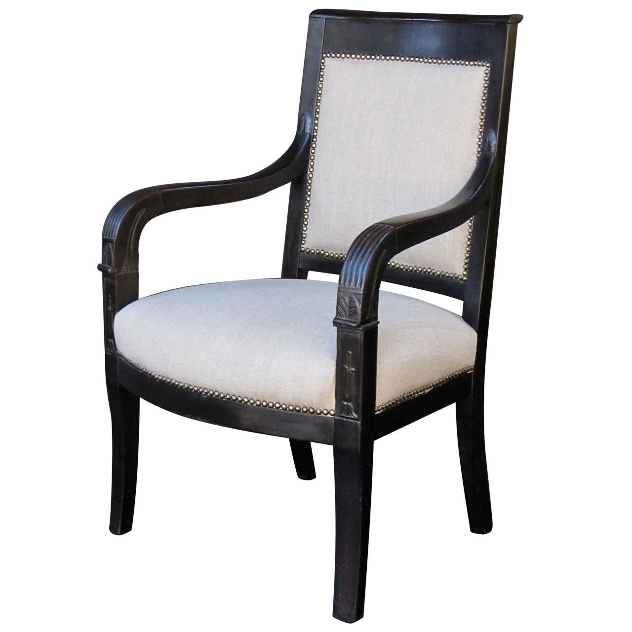 French Ebonized Armchair with Upholstered Seat