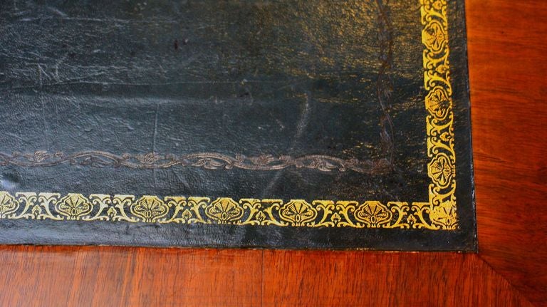 19th Century English Partner's Writing Desk or Library Table with Leather Top