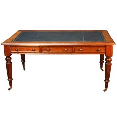 English Partner's Writing Desk or Library Table with Leather Top
