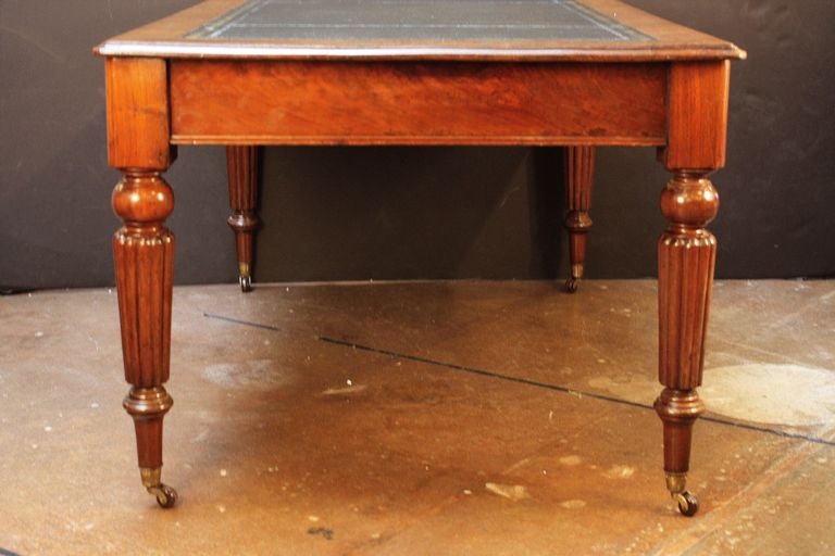 English Partner's Writing Desk or Library Table with Leather Top In Excellent Condition In Austin, TX