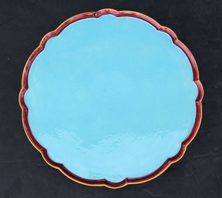 A Majolica lazy susan or revolving serving tray, by the celebrated English pottery firm, Minton.