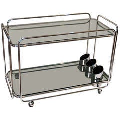 Vintage French Drinks Cart or Trolley of Chrome and Tinted Glass
