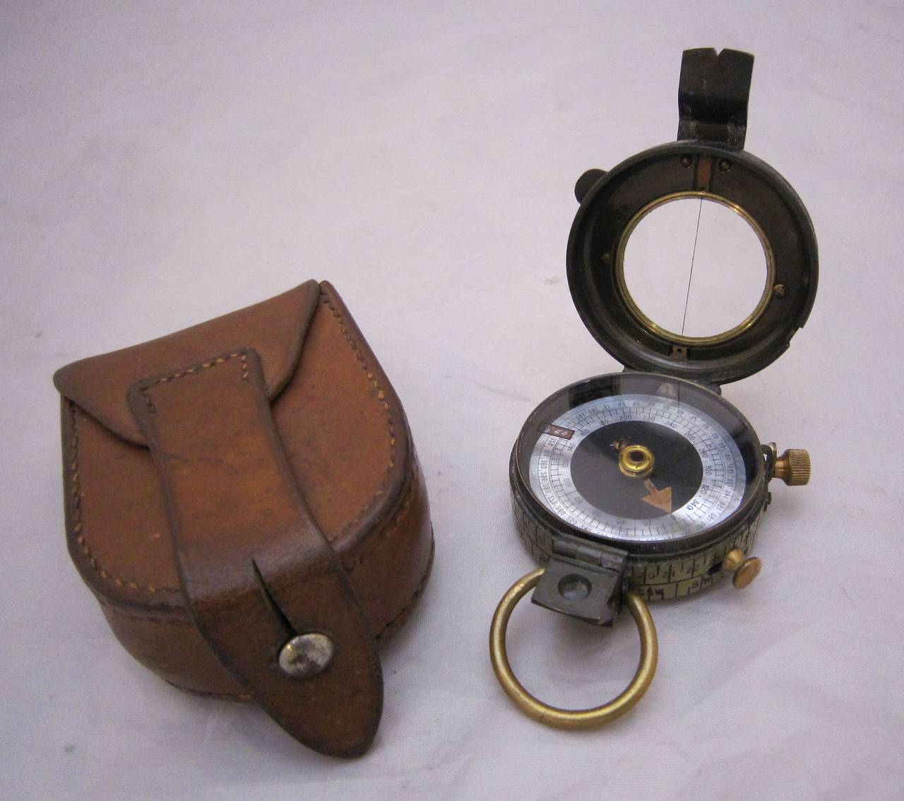Early 20th Century British WWI Marching Compass with Leather Case