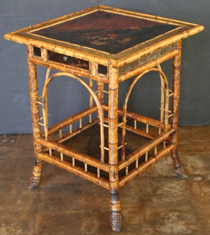 English Bamboo Table with Lacquer Top