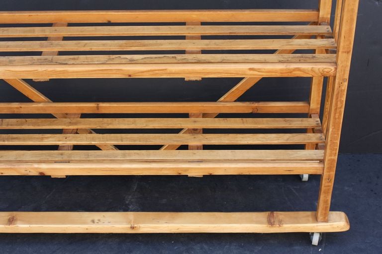 French Rolling Trolley or Display Cart with Slatted Shelves of Long Pine
