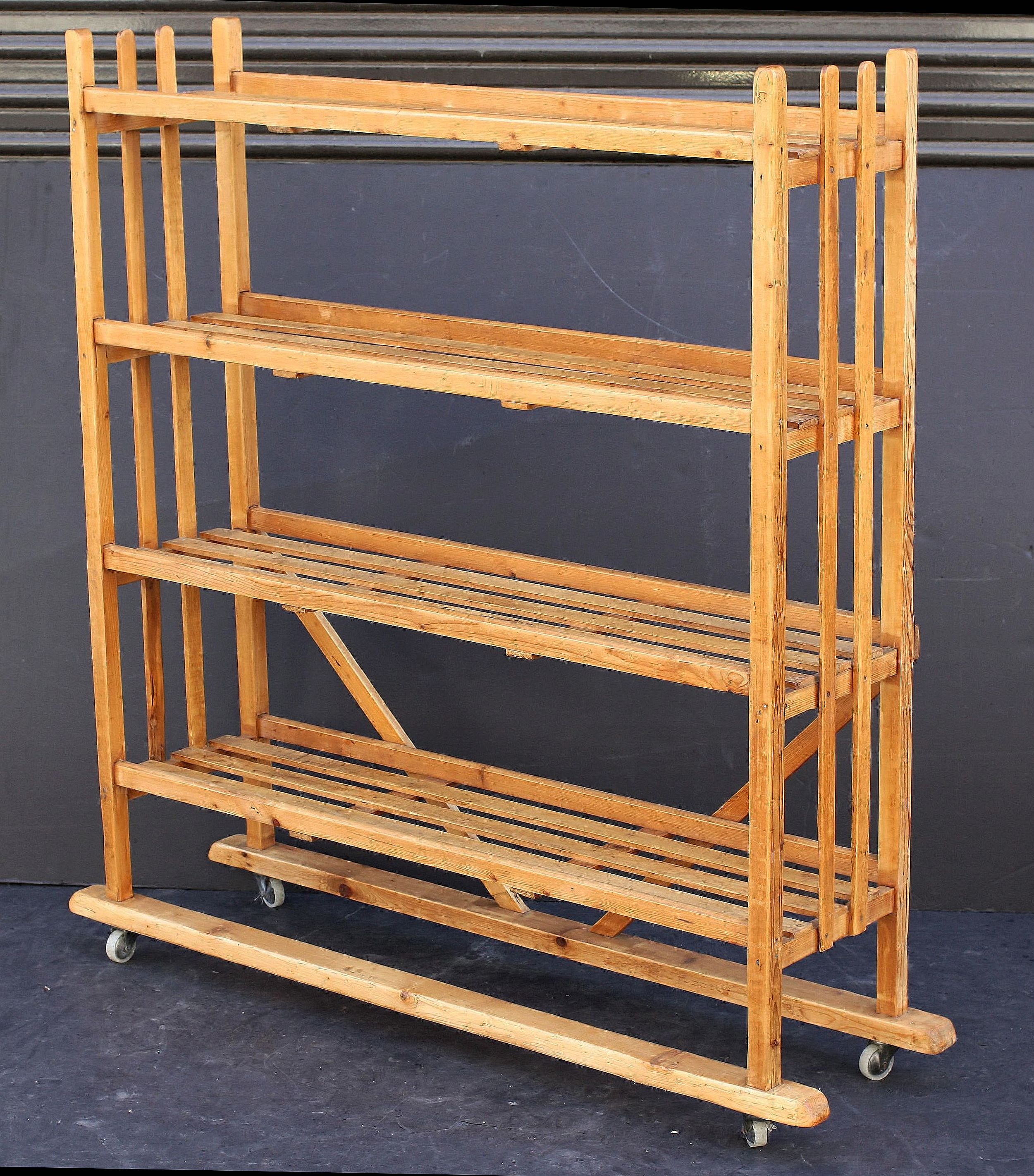 Rolling Trolley or Display Cart with Slatted Shelves of Long Pine