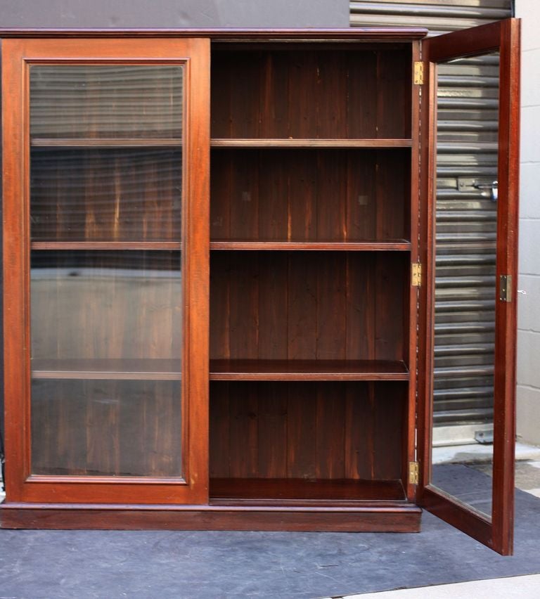 Metal English Standing Bookcase of Mahogany with Glazed Doors