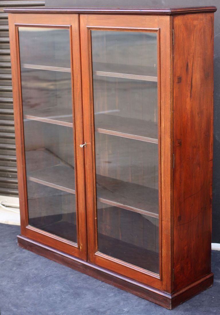 20th Century English Standing Bookcase of Mahogany with Glazed Doors