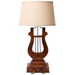 Antique English Lyre-Shaped Table Lamp
