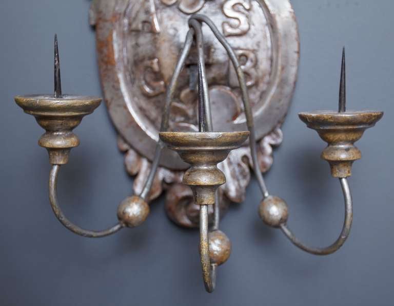 Metal Pair of Silver Gilt Wall Sconces or Wall Lights from Italy For Sale