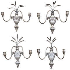 Set of Four French Silver Gilt Wall Sconces - Regency Style (Priced as Pairs)