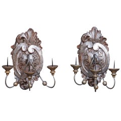 Antique Pair of Silver Gilt Wall Sconces or Wall Lights from Italy