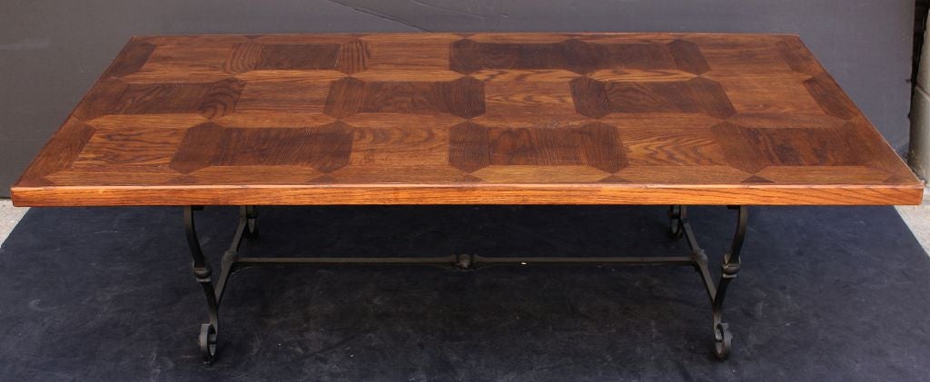Parquetry Top Table with Wrought Iron Base