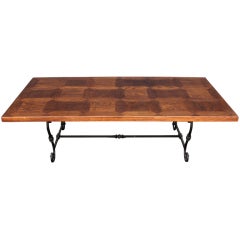 Parquetry Top Table with Wrought Iron Base 