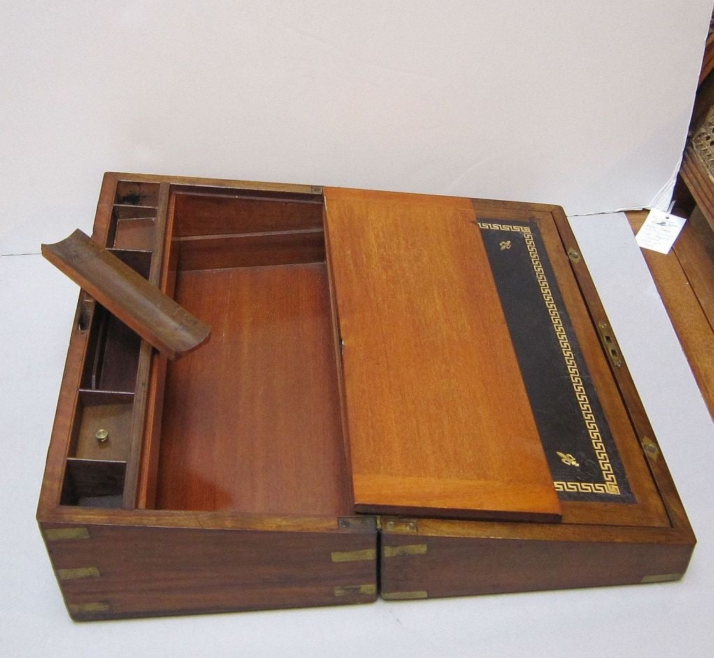 Brass English Writing Box with Secret Compartment